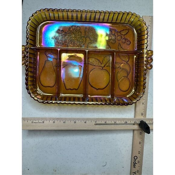 Indiana Glass Fruit Pattern Iridescent Platter 10x9 inches - Picture 3 of 3
